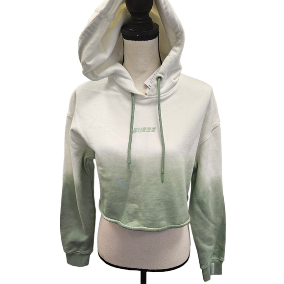 GUESS Tie Dye Cotton Crop Hooded Sweatshirt NEW - Picture 6 of 8